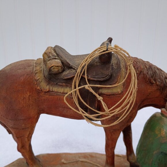 The Last Drop From His Stetson Statue Wooden Horse Equestrian Figurine Vintage - Picture 2 of 16